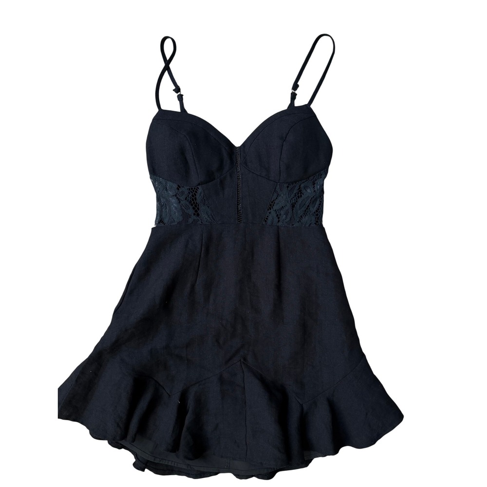 Angel Biba Black Lace Inset Mini Dress Sweetheart Ruffle Hem AU 8 US S